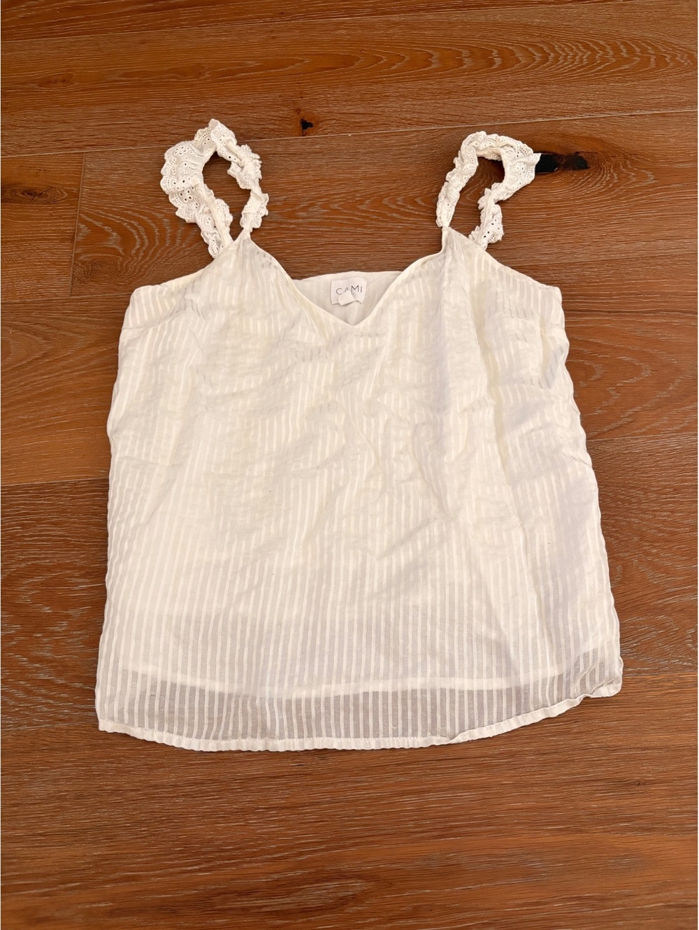 CAMI NYC White Sheer Striped Strap Tank Top Medium